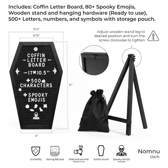 Black Coffin Letter Board with Stand - Picture 4 of 5